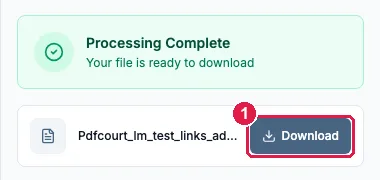 Side panel showing Processing Complete and a Download button