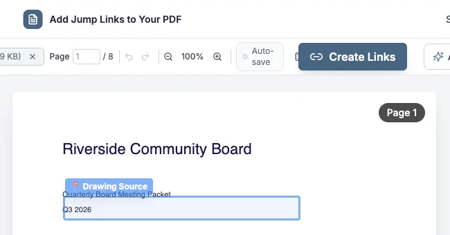 Drawing a clickable table-of-contents link in the PDFCourt JumpLinks workspace